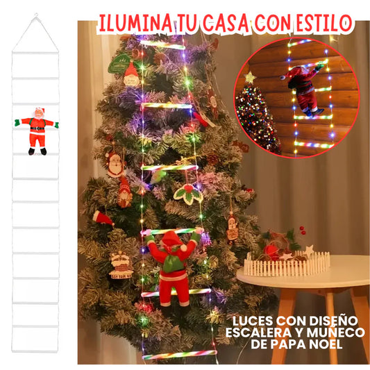 Muñeco De Papa Noel Con Escalera De Luces