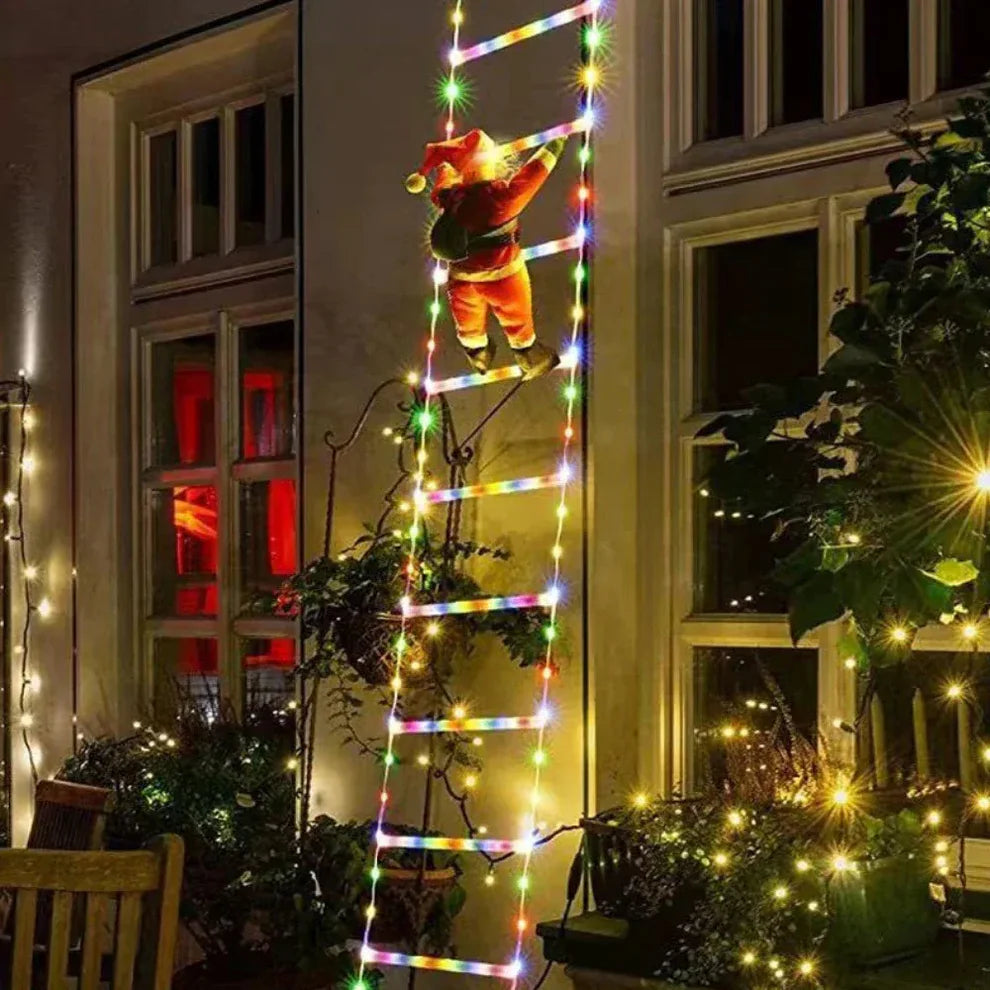 Muñeco De Papa Noel Con Escalera De Luces